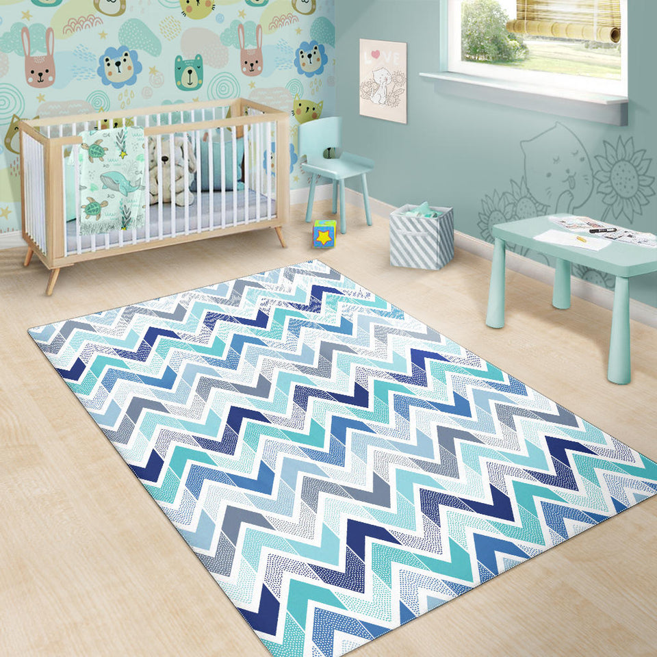 Zigzag  Chevron Blue Pattern Area Rug