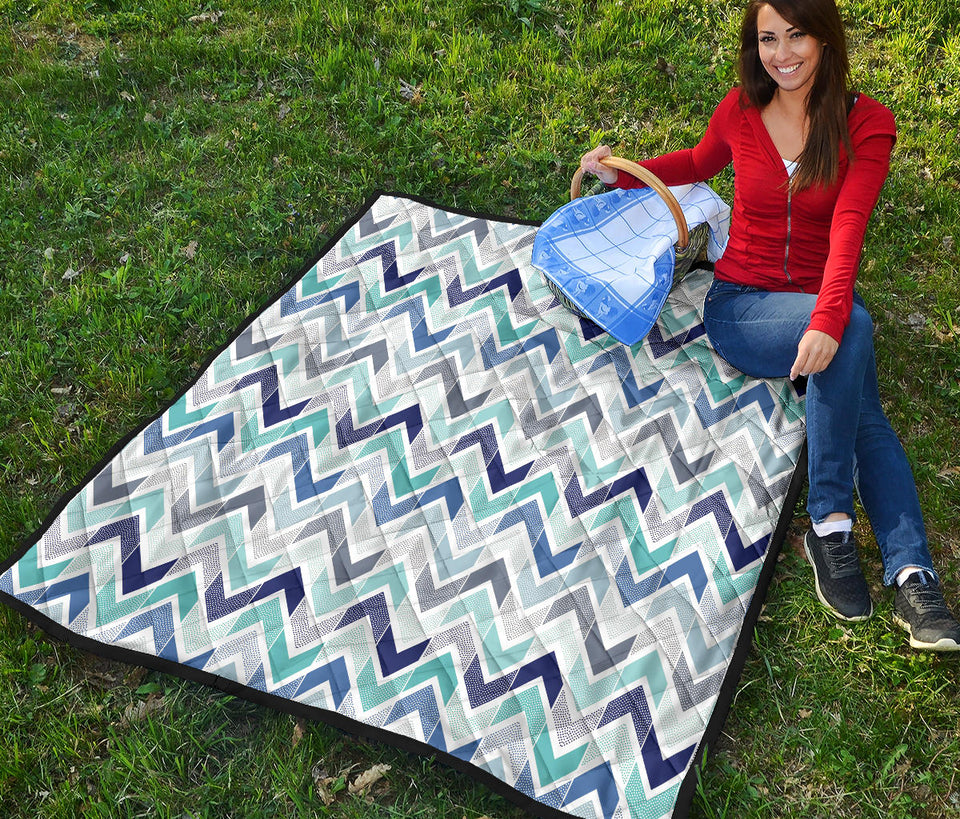 Zigzag  Chevron Blue Pattern Premium Quilt