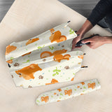 Cute Brown Pomeranian Paw Leave Bone Pattern Umbrella