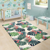 Heliconia Flowers, Palm And Monstera Leaves Area Rug