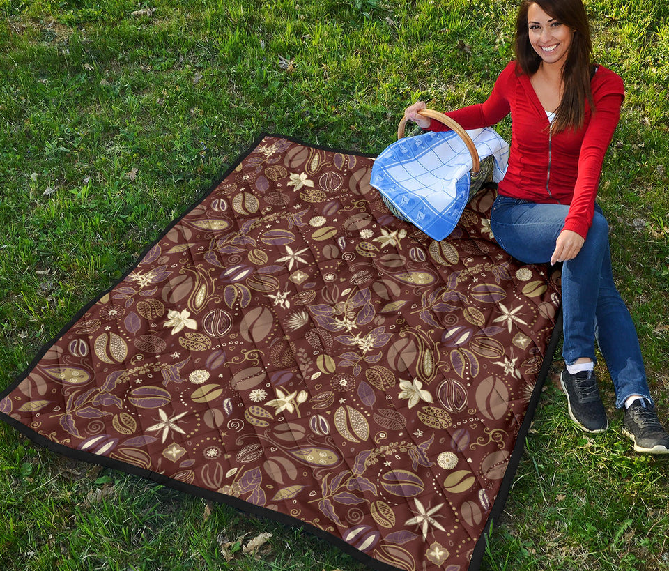 Coffee Bean Flower Pattern Premium Quilt