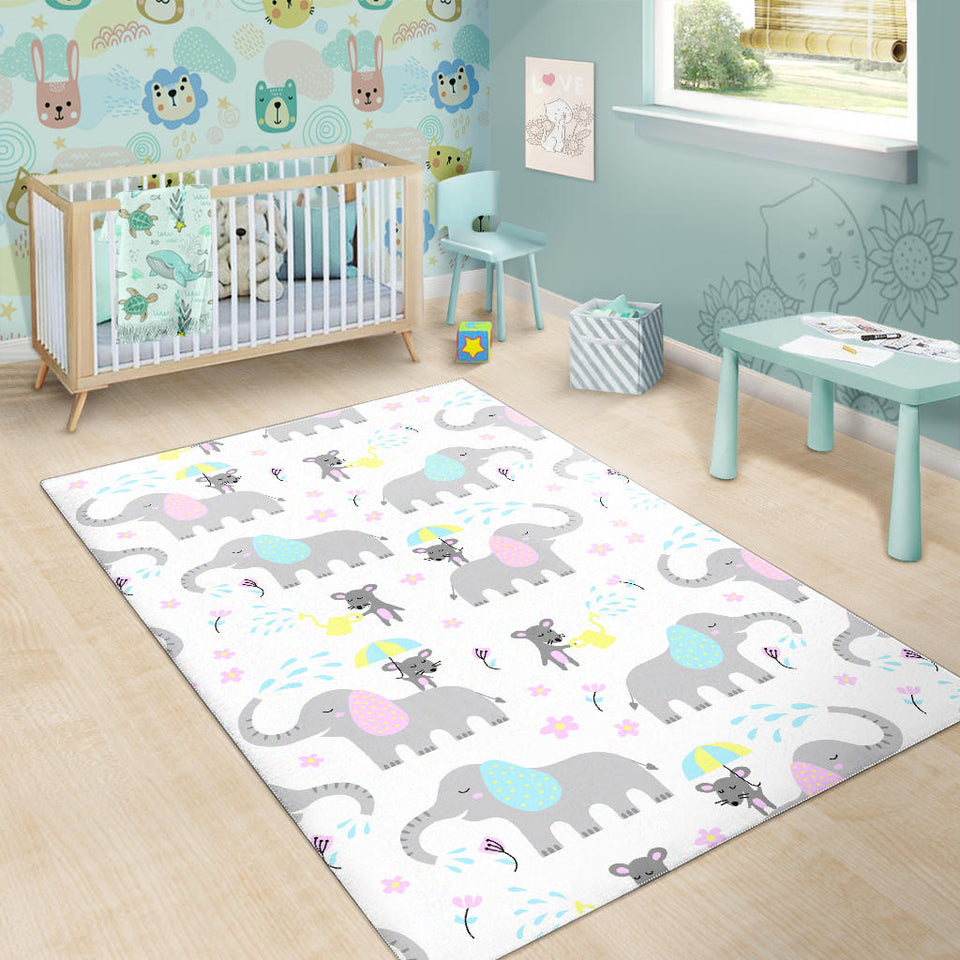 Cute Elephant Mouse Pattern Area Rug