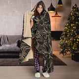 Luxurious Gold Lotus Waterlily Black Background Hooded Blanket