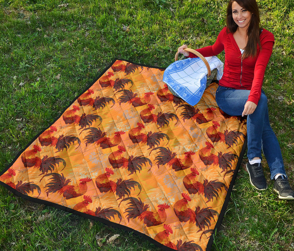 Red Rooster Chicken Cock Pattern Premium Quilt