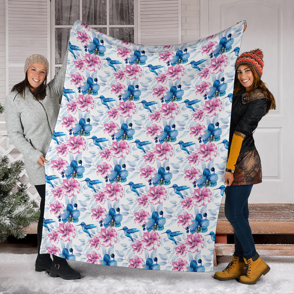 Hummingbird Pattern Print Design 02 Premium Blanket