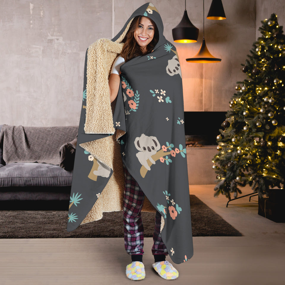 Cute Koala Pattern Hooded Blanket