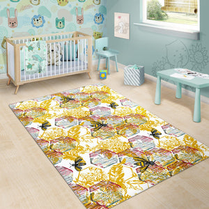 Cool Bee Honeycomb Leaves Pattern Area Rug