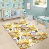 Cool Bee Honeycomb Leaves Pattern Area Rug