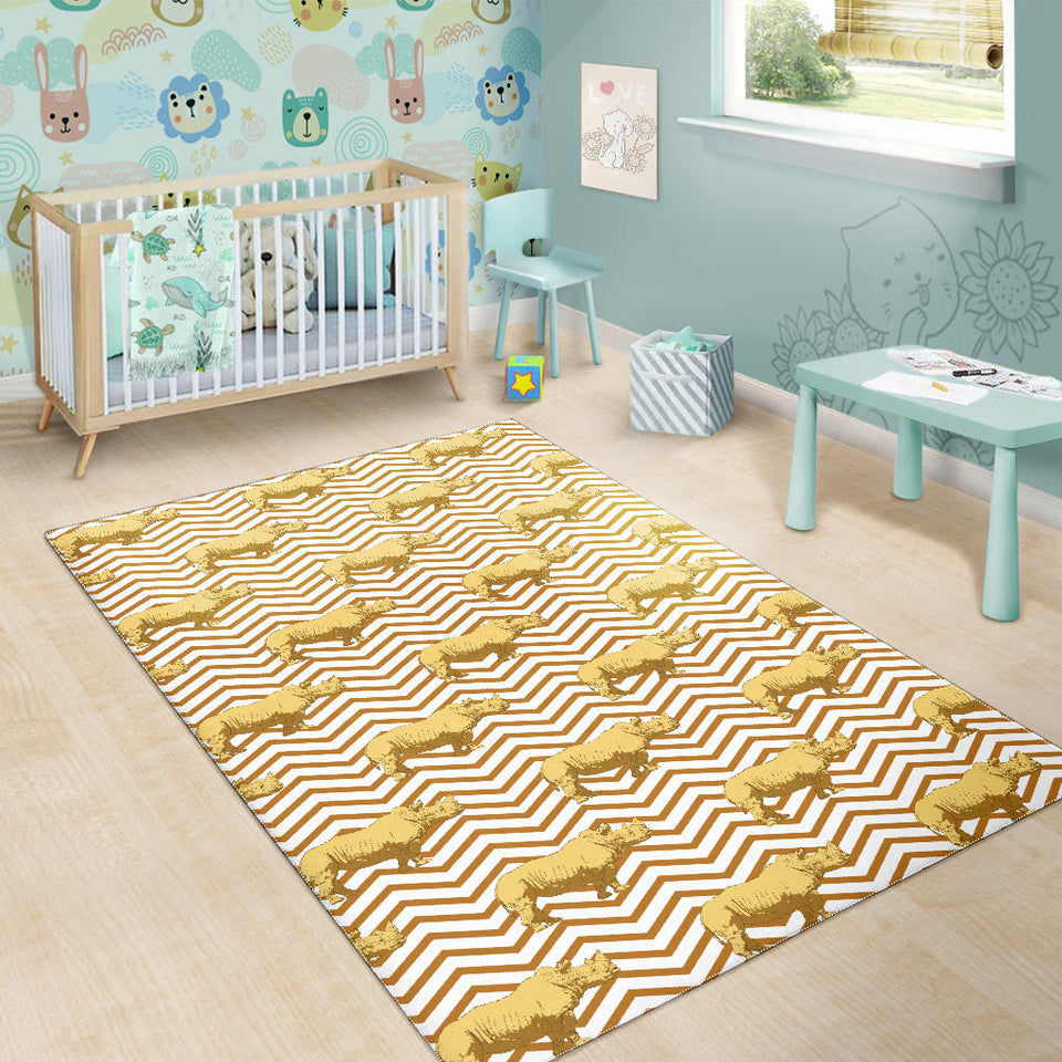 Rhino Yellow Theme Pattern Area Rug