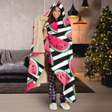 Watercolor Paint Textured Watermelon Pieces Hooded Blanket