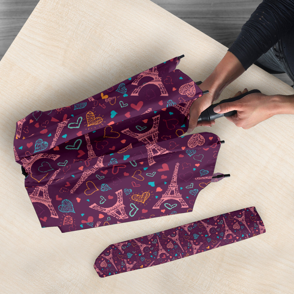 Eiffel Tower Heart Pattern Print Design 04 Umbrella