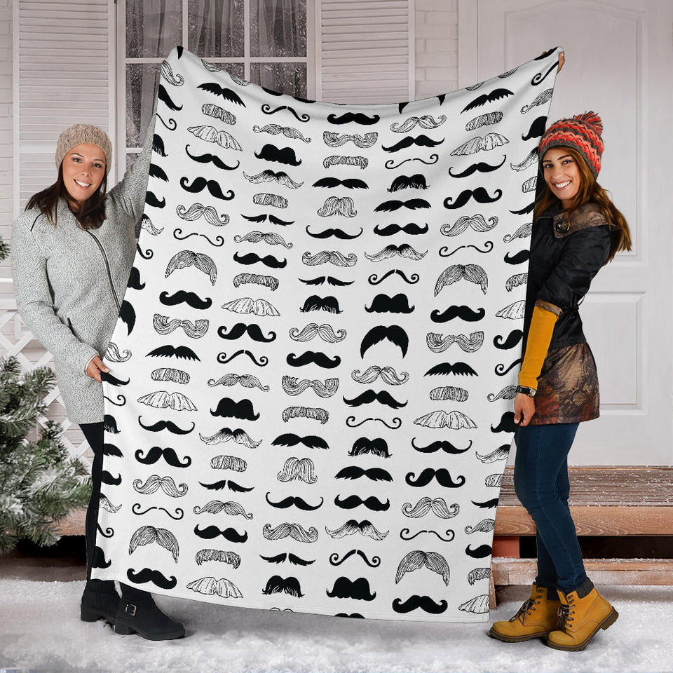 Mustache Beard Pattern Print Design 04 Premium Blanket