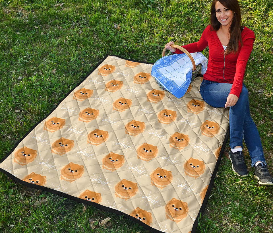 Cute Brown Pomeranian Puppy Premium Quilt