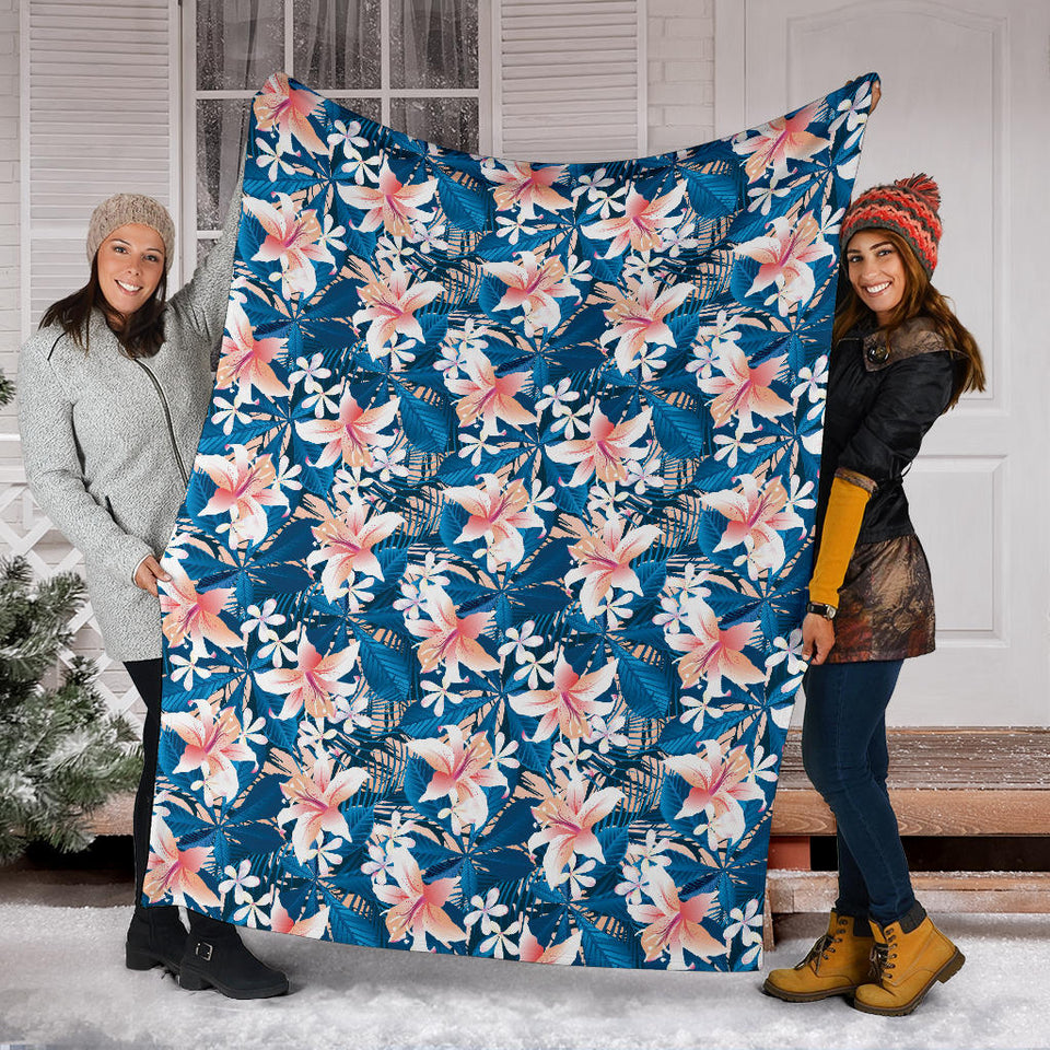 Hibiscus Pattern Print Design 02 Premium Blanket