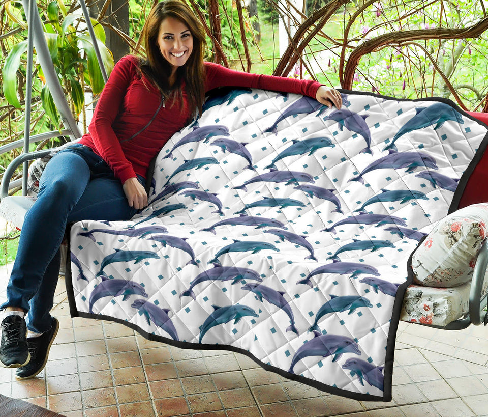 Dolphins Pattern Dotted Background Premium Quilt