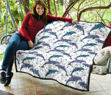 Dolphins Pattern Dotted Background Premium Quilt