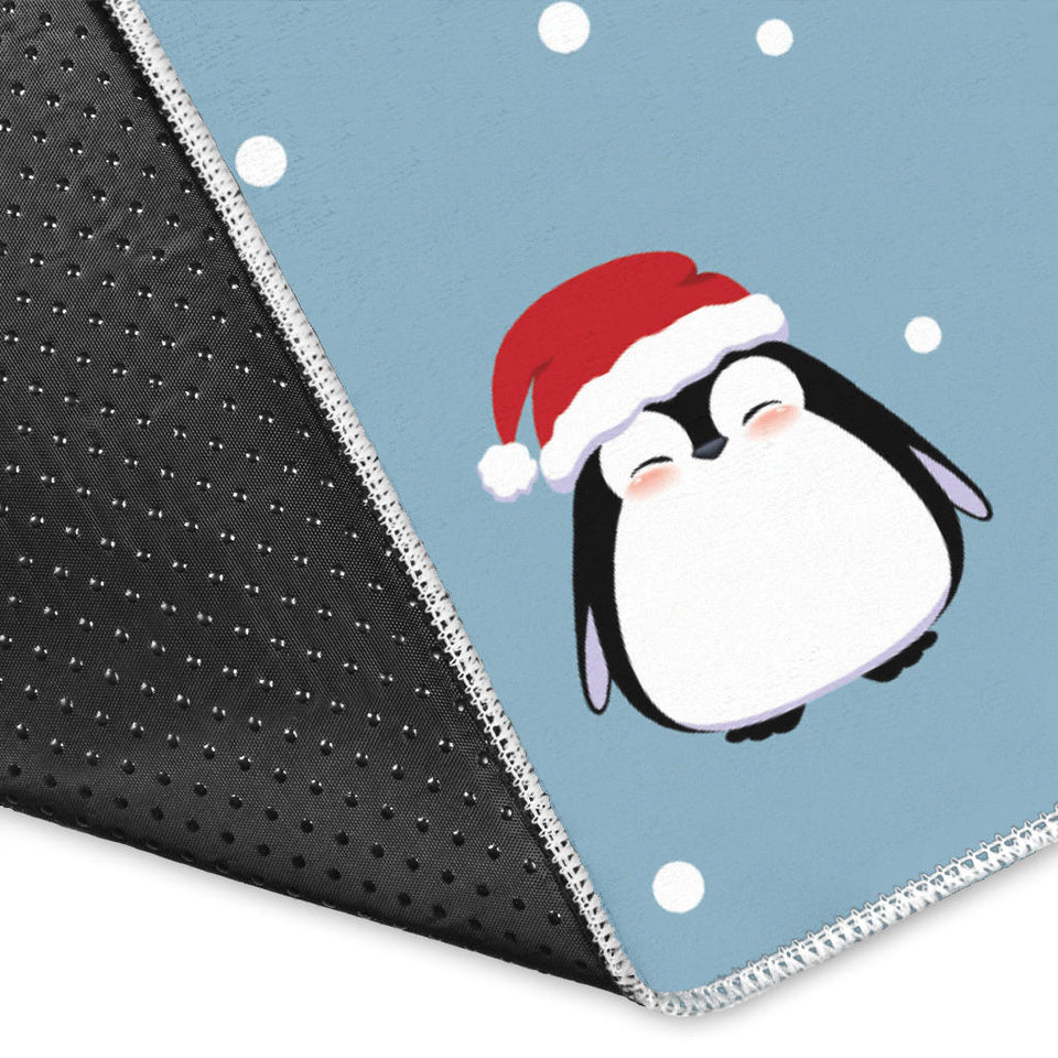 Cute Penguin Christmas Snow Pattern Area Rug