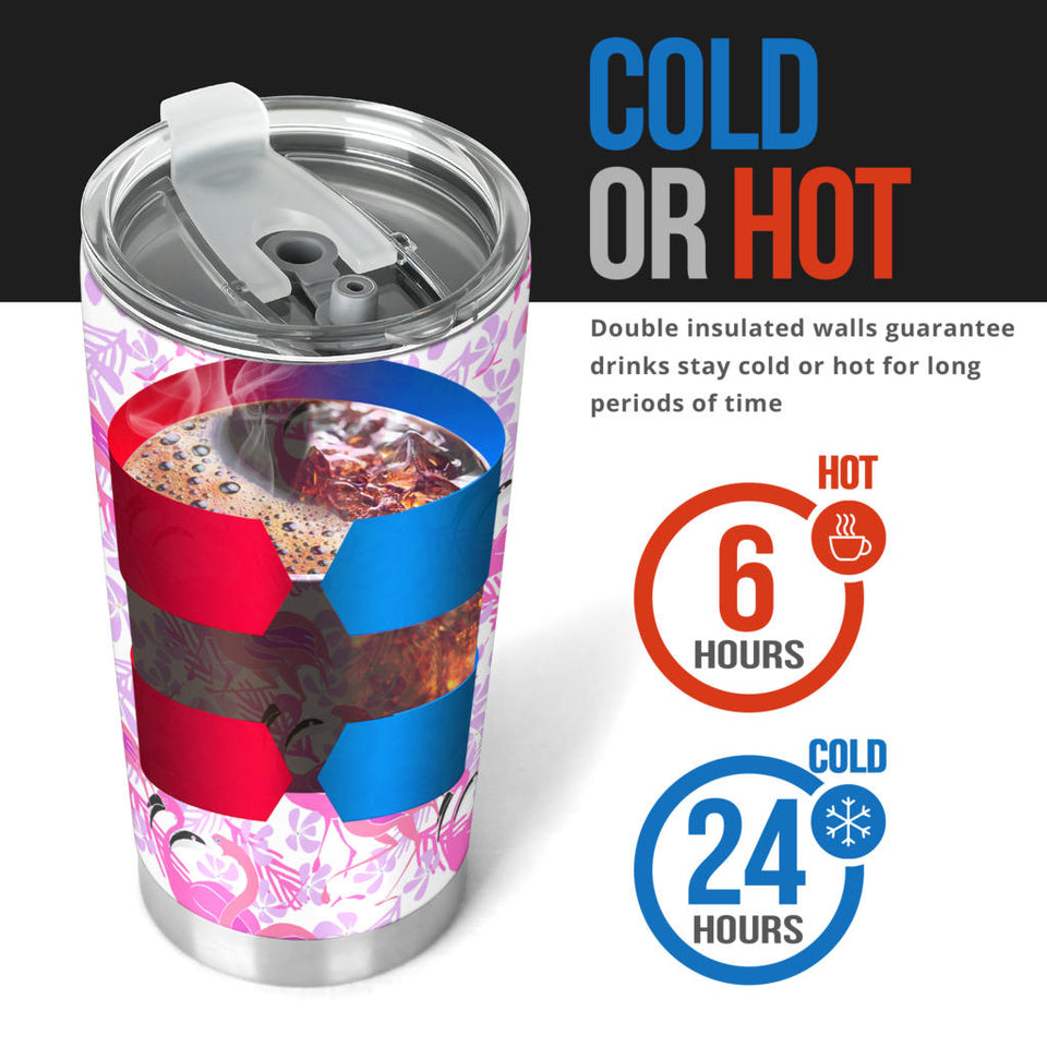 Pink Flamingo Flower Pattern Tumbler