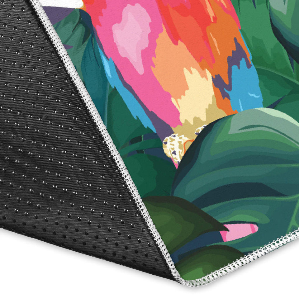 Parrot Palm Tree Leaves Flower Hibiscus Pattern Area Rug