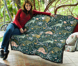 Dinosaurs Tropical Leaves Flower Pattern Premium Quilt