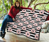 Donuts Pink Icing Striped Pattern Premium Quilt