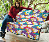 Colorful Crow Illustration Pattern Premium Quilt