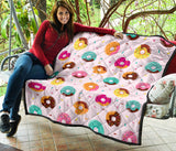 Donut Pattern Glaze Pink Background Premium Quilt