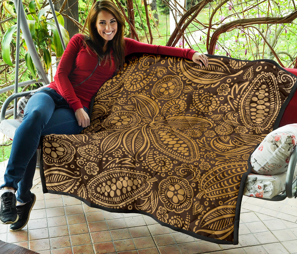 Cocoa Beans Tribal Polynesian Pattern Background Premium Quilt