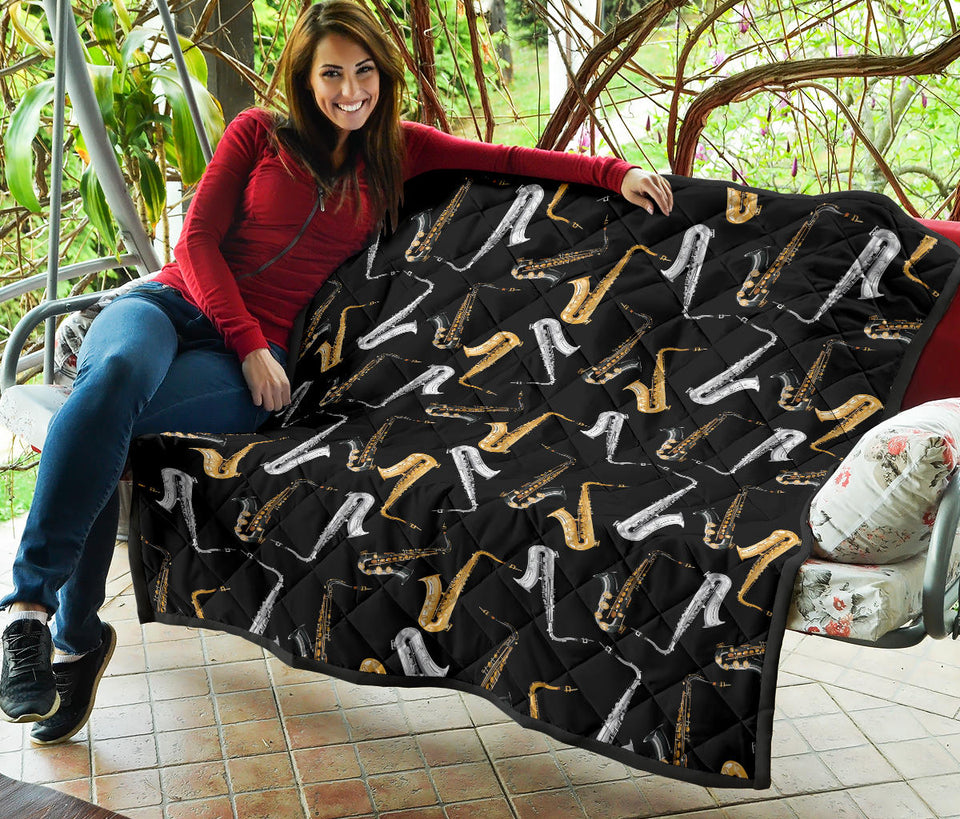 Saxophone Design Pattern Premium Quilt
