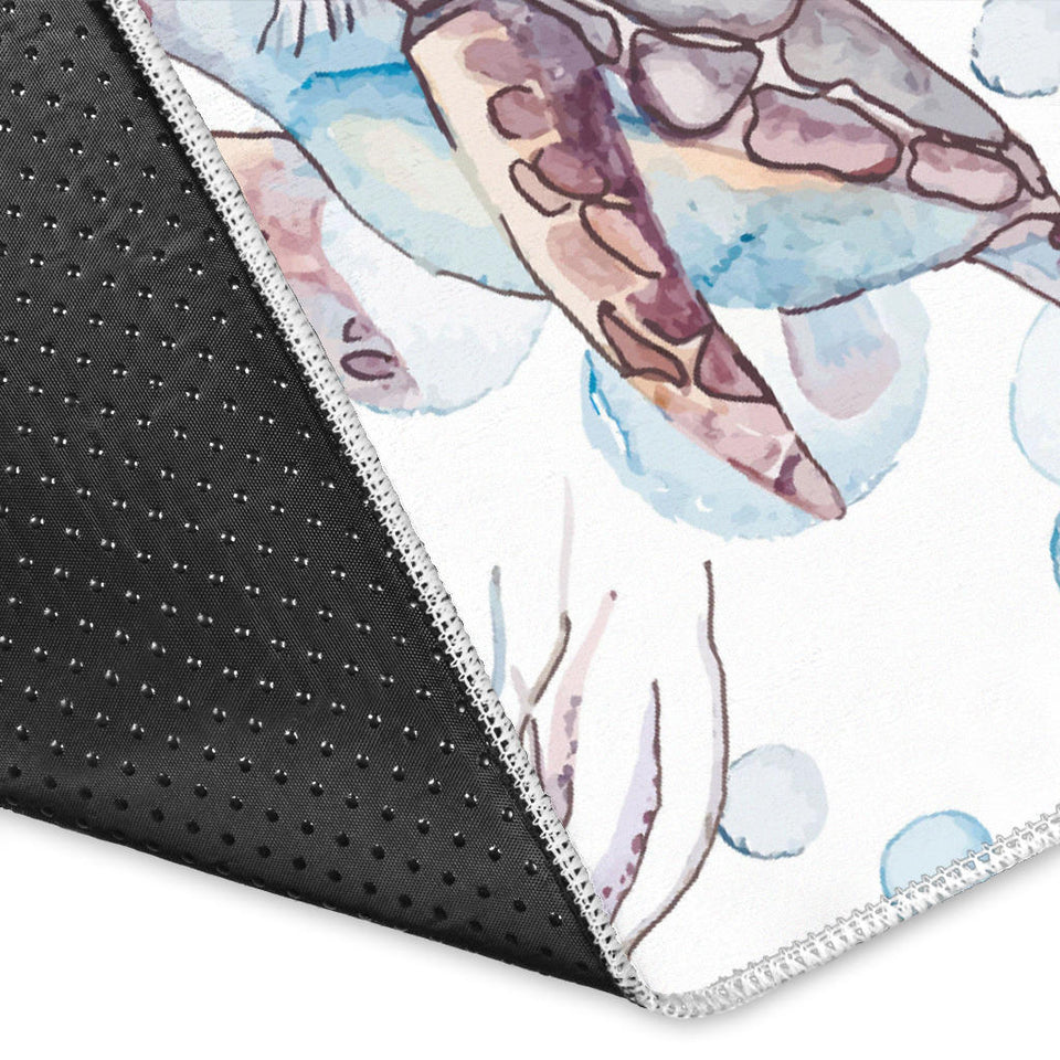 Watercolor Sea Turtle Jellyfish Pattern Area Rug