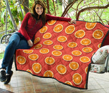 Oranges Pattern Red Background Premium Quilt