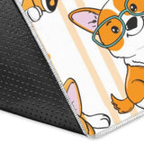 Cute Dog Corgi Striped Background Pattern Area Rug