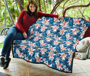Hibiscus Pattern Print Design 02 Premium Quilt