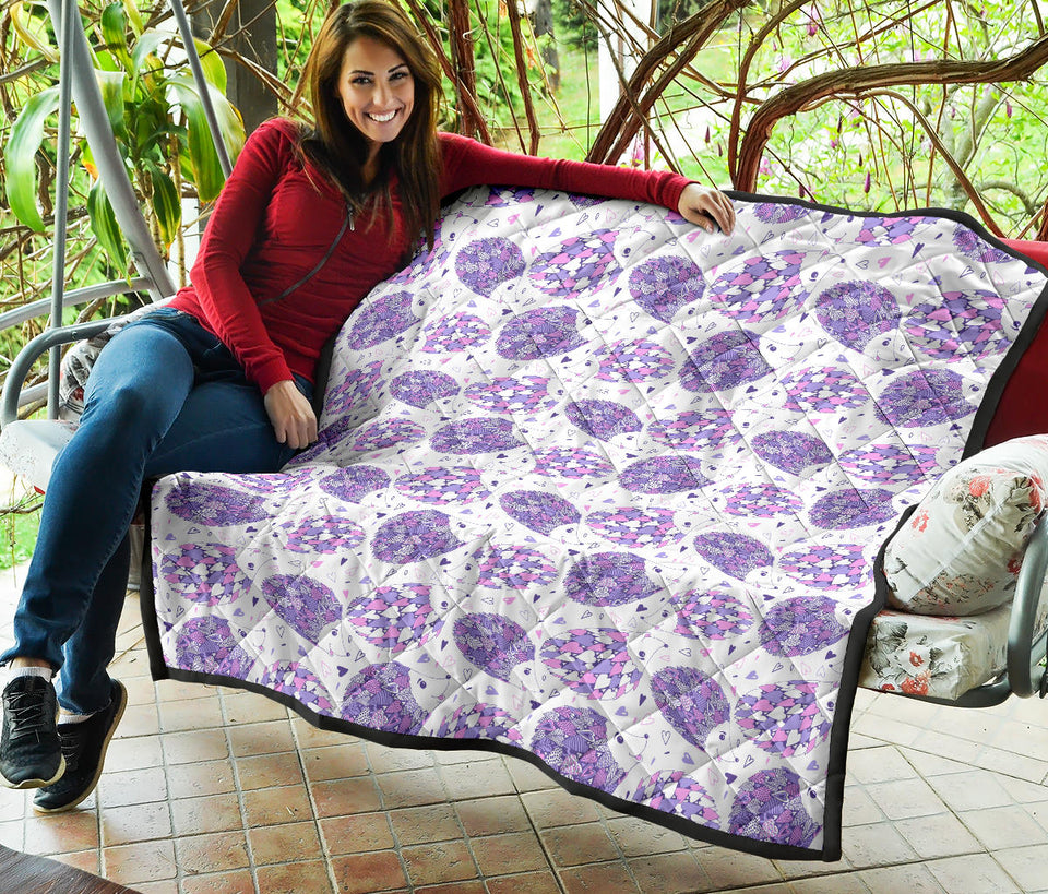 Hedgehog Pattern Print Design 05 Premium Quilt