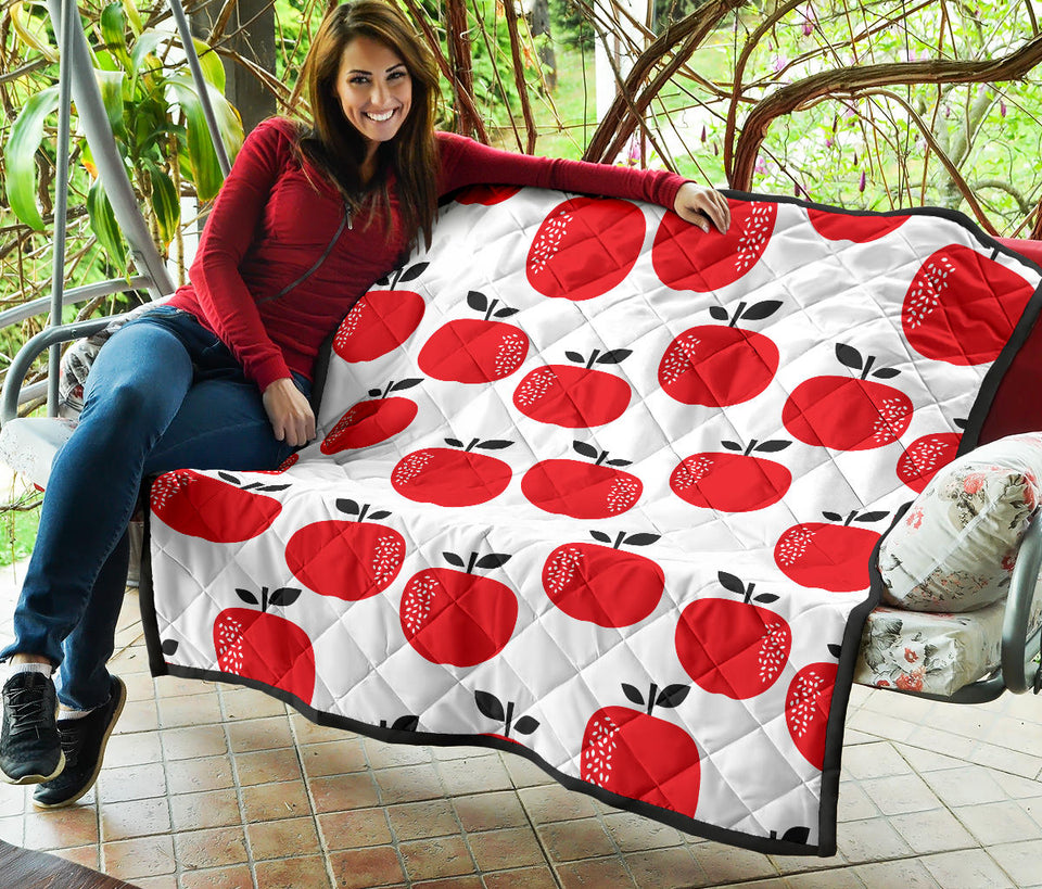 Red Apples White Background Premium Quilt
