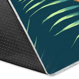 Heliconia Flowers, Palm And Monstera Leaves On Black Background Pattern Area Rug