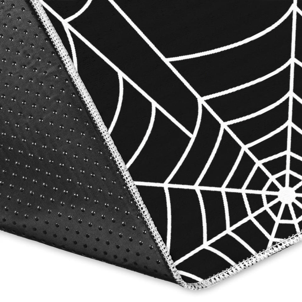 Spider Web Pattern Black Background White Cobweb Area Rug