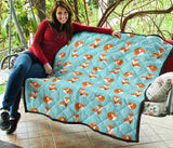 Fox Pattern Blue B Ackground Premium Quilt