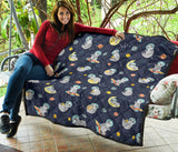 Cute Sloth Astronaut Star Planet Rocket Pattern Premium Quilt