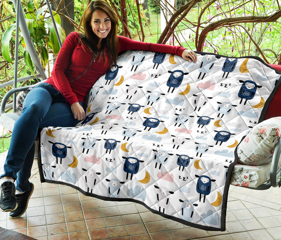 Cute Sleeping Sheep Moon Cloud Pattern Premium Quilt
