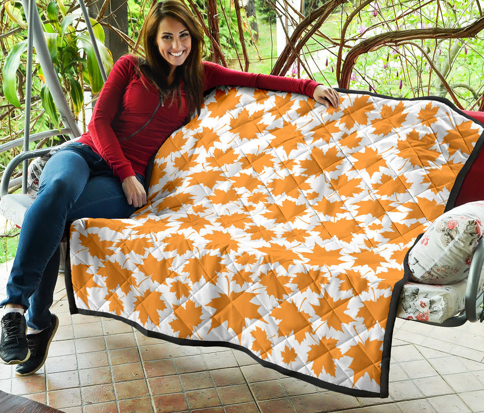 Orange Maple Leaf Pattern Premium Quilt
