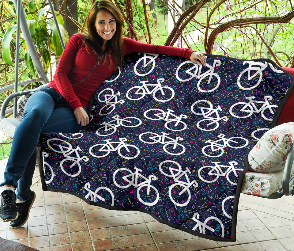 Bicycle Pattern Print Design 03 Premium Quilt