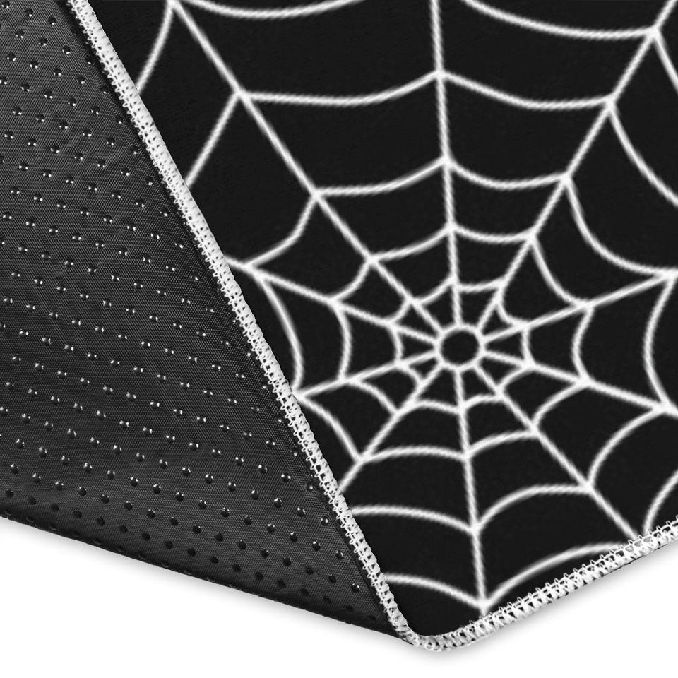 Spider Web Design Pattern Black Background White Cobweb Area Rug