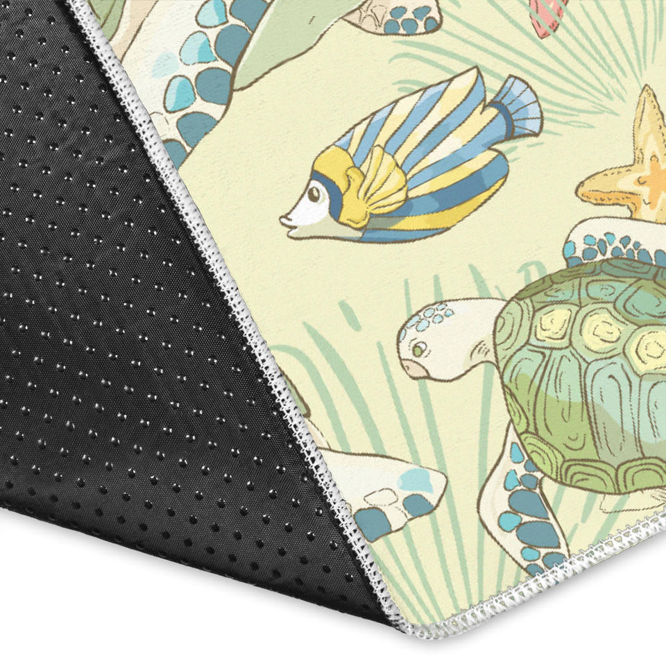 Hand Drawn Sea Turtle Fish Pattern Area Rug