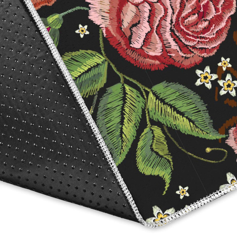 Horse Head Wild Roses Pattern Area Rug