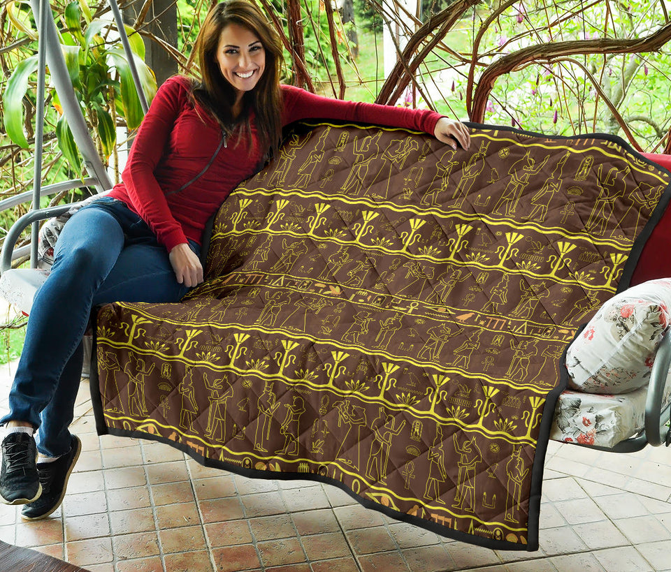 Egypt Hieroglyphics Pattern Print Design 03 Premium Quilt