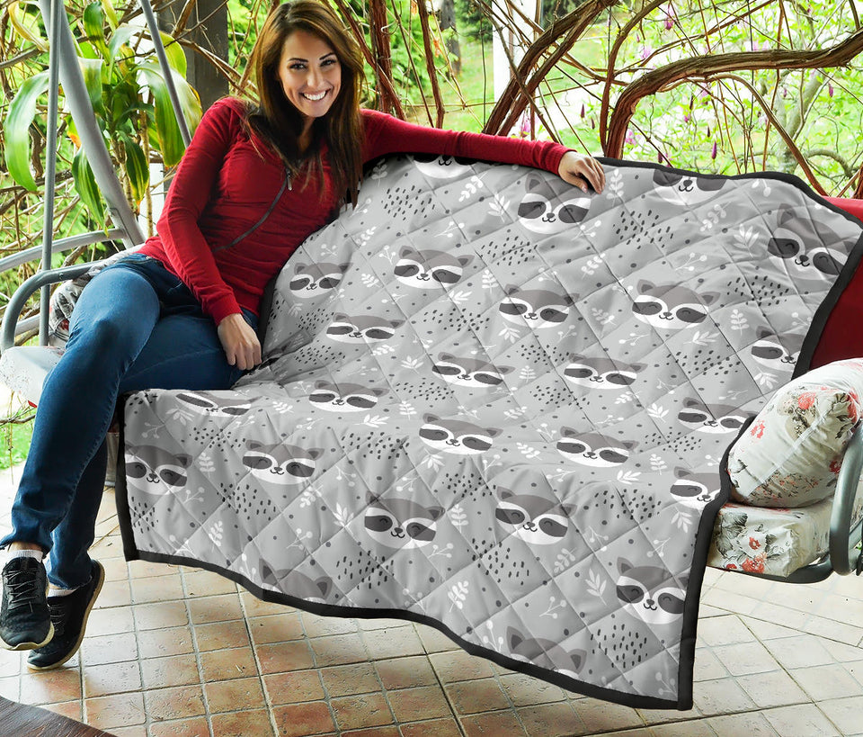 Cute Raccoons Leaves Dot Premium Quilt