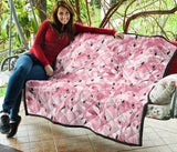 Pink Flamingos Pattern Background Premium Quilt