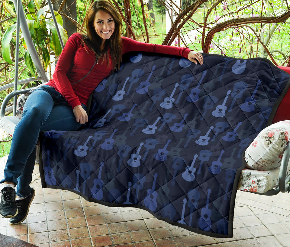 Blue Theme Guitar Pattern Premium Quilt