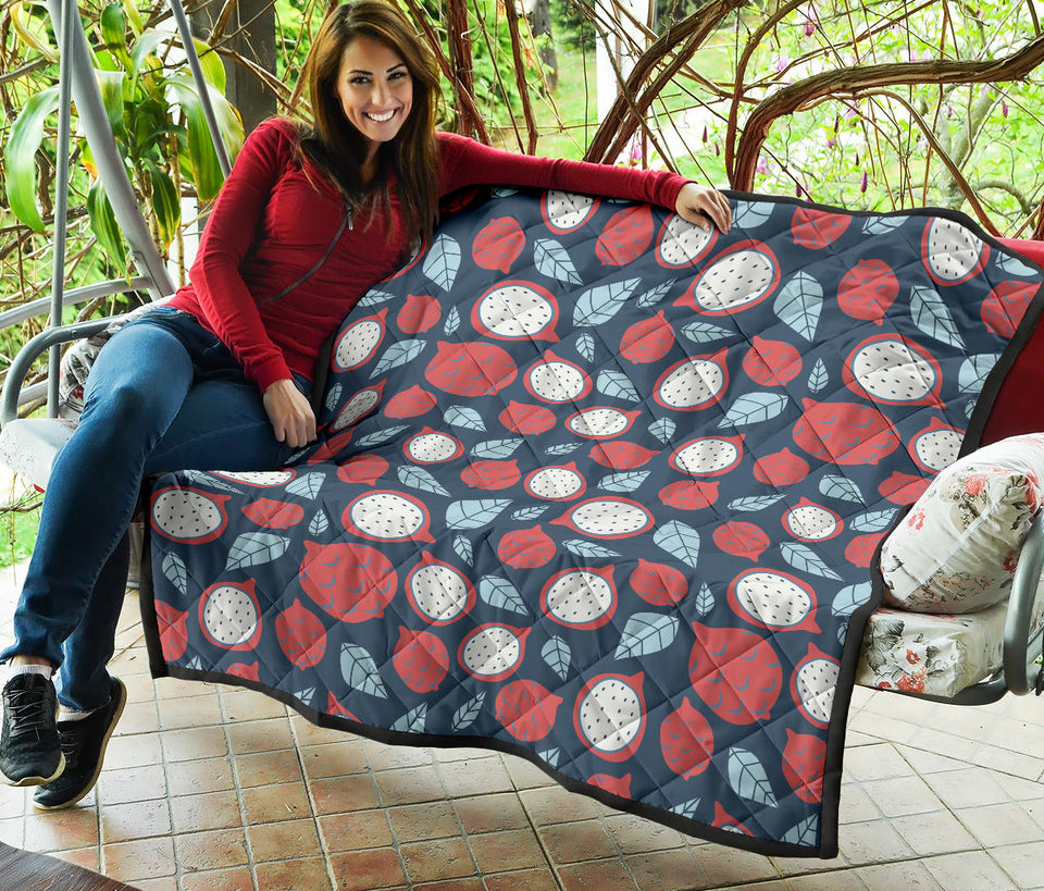Dragon Fruits Dark Blue Background Premium Quilt